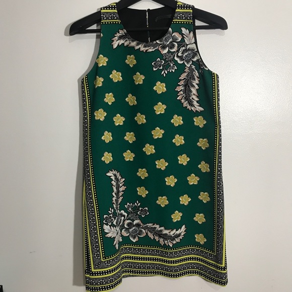 Summer Short Straight Green Flower Dress Zara XS - Picture 2 of 5